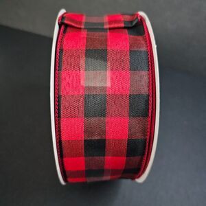 New Member's Mark Red Black Check Christmas Premium Ribbon Wired 2.5 In 75 Ft